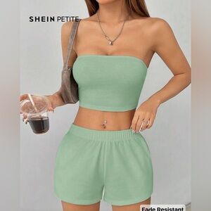 SHEIN Mint Green Strapless Top and Shorts Set